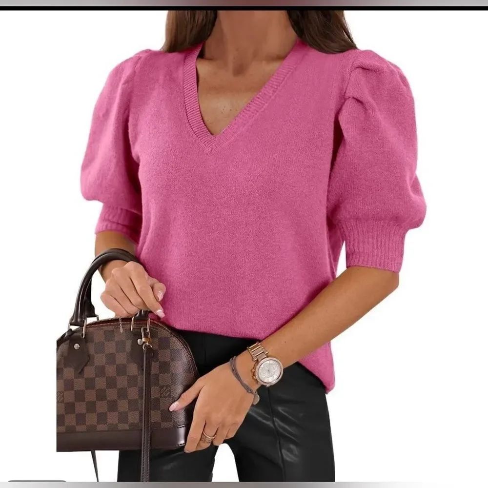 Pink Puff Sleeve SS Sweater L/XL